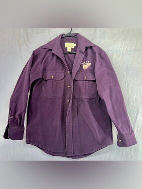 Cabelas Mens Chamois Thick Flannel Shirt Purple Embroidered Elk  Size Small